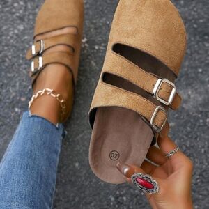 Tan Suede Women's Buckle Sandals